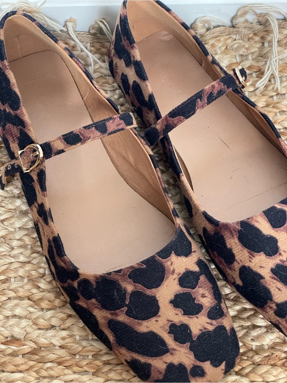 Leopard Print Mary Jane Flats Square Toe Ballet Shoes Size 8.5 - Picture 2 of 4
